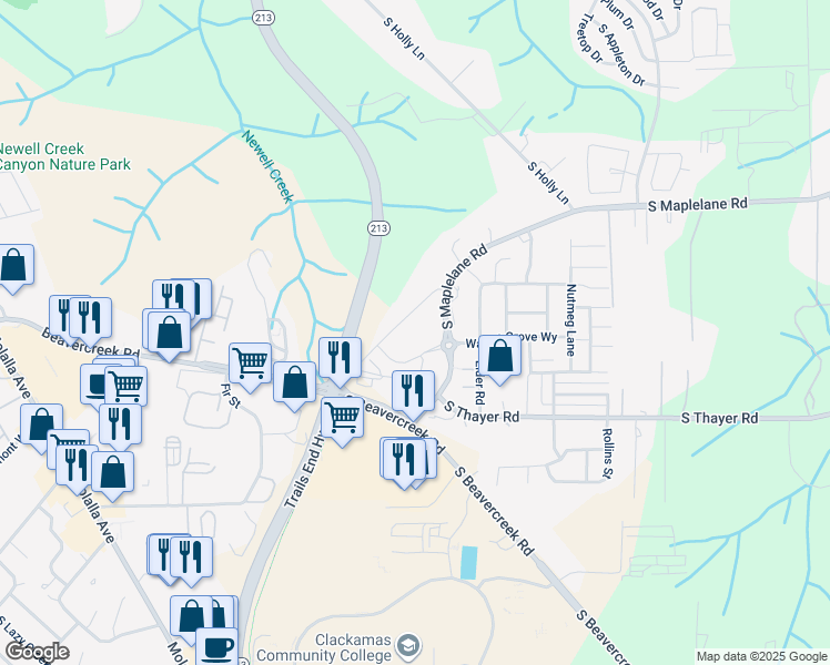 map of restaurants, bars, coffee shops, grocery stores, and more near 14330 South Maple Lane Court in Oregon City