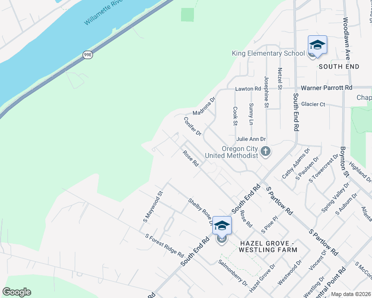 map of restaurants, bars, coffee shops, grocery stores, and more near 18944 Rose Road in Oregon City
