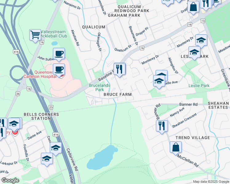 map of restaurants, bars, coffee shops, grocery stores, and more near in Ottawa