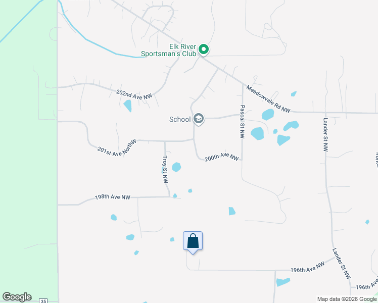 map of restaurants, bars, coffee shops, grocery stores, and more near 13940 200th Avenue Northwest in Elk River