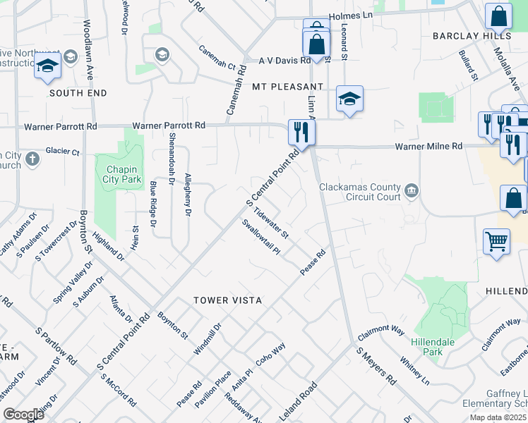 map of restaurants, bars, coffee shops, grocery stores, and more near 12637 Swallowtail Place in Oregon City
