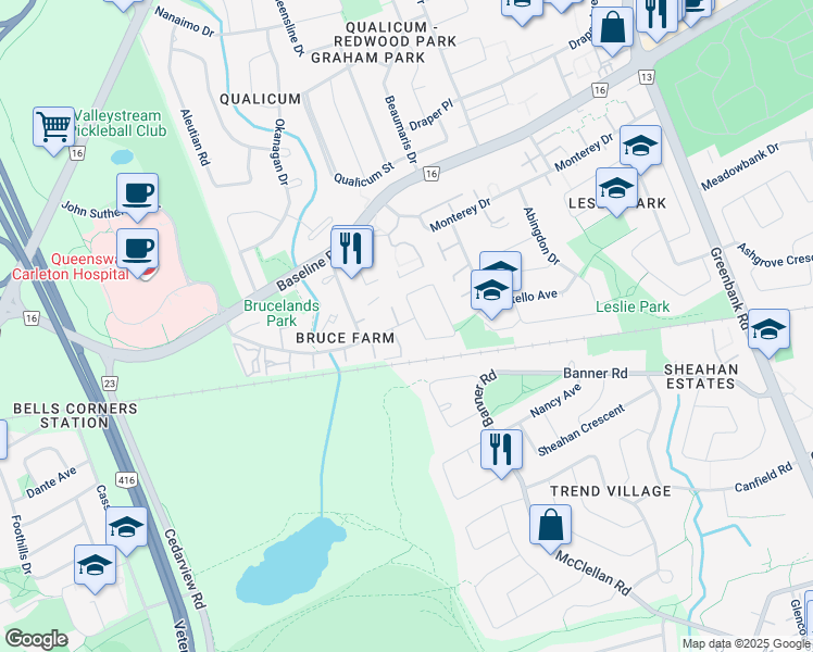 map of restaurants, bars, coffee shops, grocery stores, and more near in Ottawa
