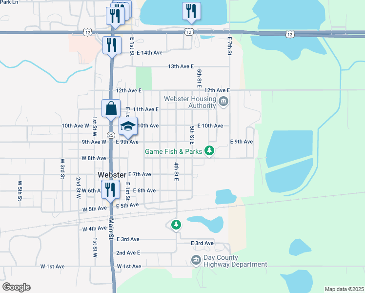map of restaurants, bars, coffee shops, grocery stores, and more near 449-499 East 9th Avenue in Webster
