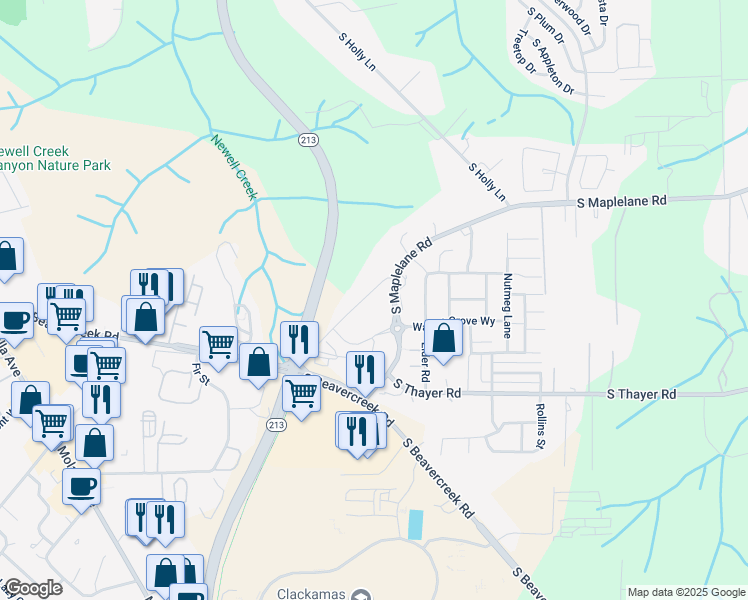 map of restaurants, bars, coffee shops, grocery stores, and more near 14362 South Maple Lane Court in Oregon City