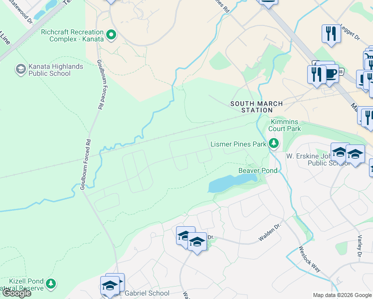 map of restaurants, bars, coffee shops, grocery stores, and more near 370 Walden Drive in Ottawa