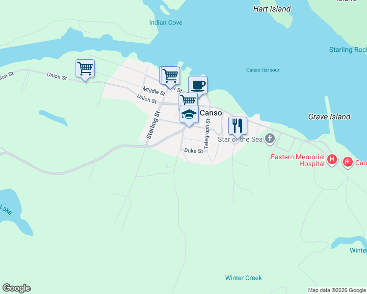 map of restaurants, bars, coffee shops, grocery stores, and more near 45 Whitman Street in Canso