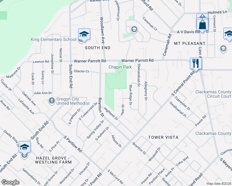 map of restaurants, bars, coffee shops, grocery stores, and more near 18845 Hein Court in Oregon City