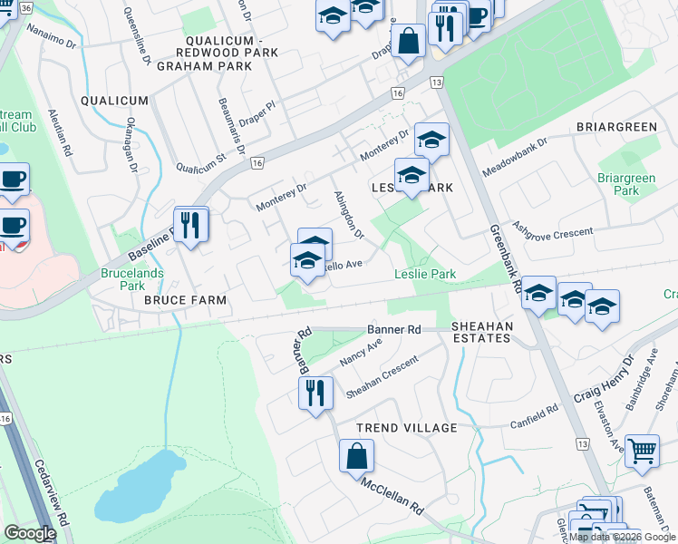 map of restaurants, bars, coffee shops, grocery stores, and more near 20 Costello Avenue in Ottawa