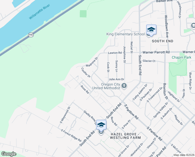 map of restaurants, bars, coffee shops, grocery stores, and more near 18790 Oaktree Avenue in Oregon City