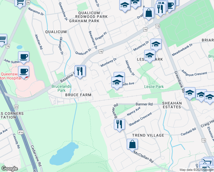 map of restaurants, bars, coffee shops, grocery stores, and more near in Ottawa