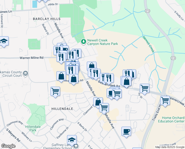 map of restaurants, bars, coffee shops, grocery stores, and more near 1607 Beavercreek Road in Oregon City