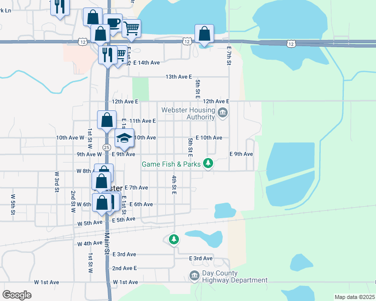 map of restaurants, bars, coffee shops, grocery stores, and more near 449 East 9th Avenue in Webster
