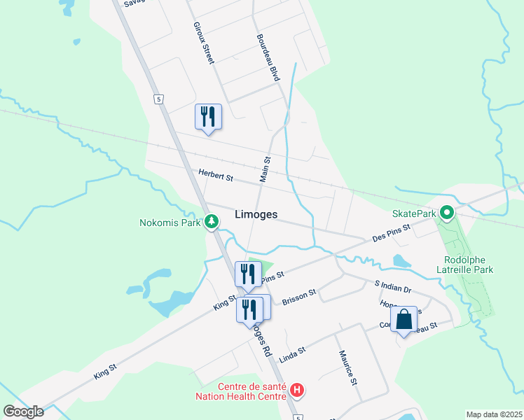 map of restaurants, bars, coffee shops, grocery stores, and more near in Limoges