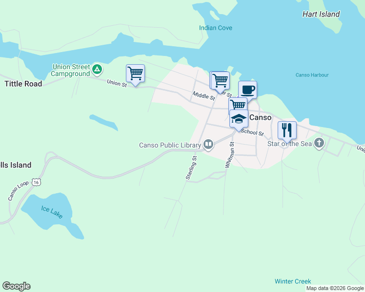map of restaurants, bars, coffee shops, grocery stores, and more near 248 Main Street in Canso