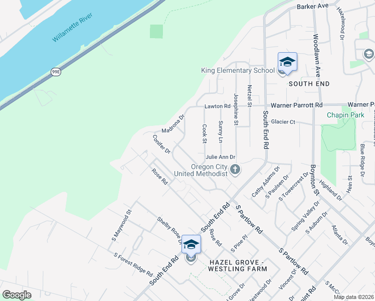 map of restaurants, bars, coffee shops, grocery stores, and more near 18790 Oaktree Avenue in Oregon City
