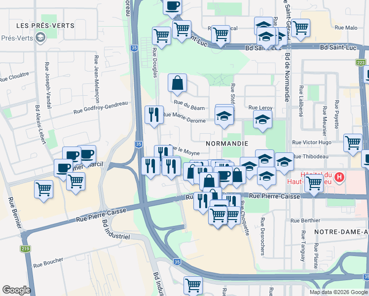 map of restaurants, bars, coffee shops, grocery stores, and more near 657 Rue le Moyne in Saint-Jean-sur-Richelieu