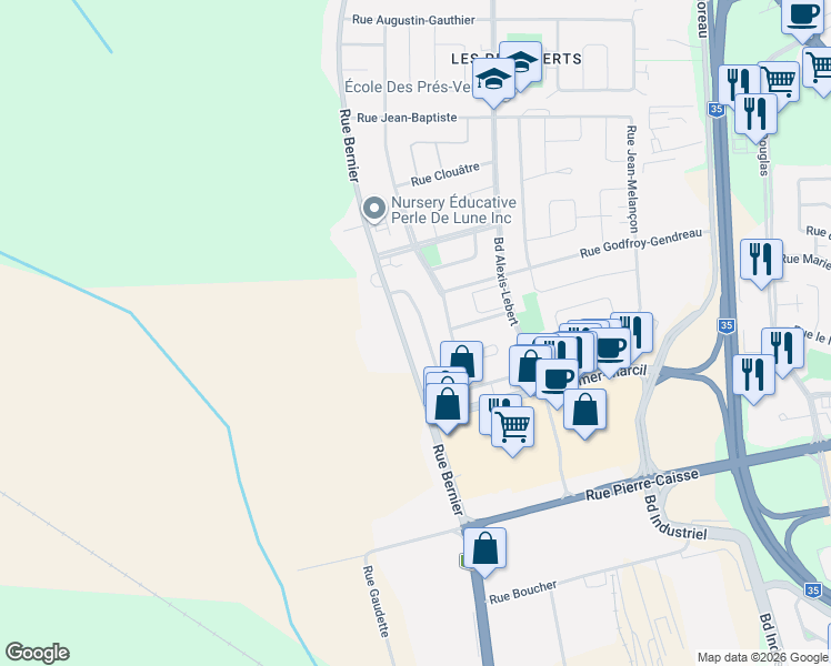 map of restaurants, bars, coffee shops, grocery stores, and more near 40 Rue Joseph-Charles-Coallier in Saint-Jean-sur-Richelieu
