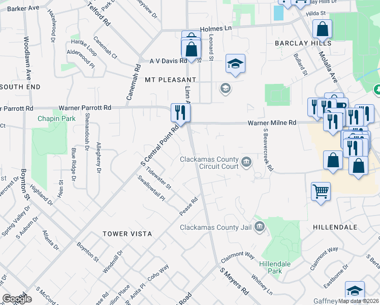 map of restaurants, bars, coffee shops, grocery stores, and more near 13 Mount Pleasant Mobile Home Park in Oregon City