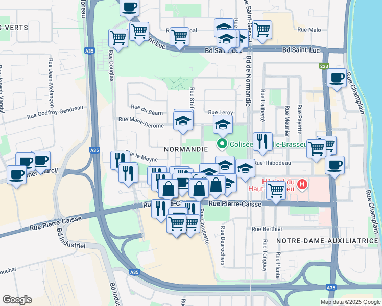 map of restaurants, bars, coffee shops, grocery stores, and more near 960 Rue Choquette in Saint-Jean-sur-Richelieu
