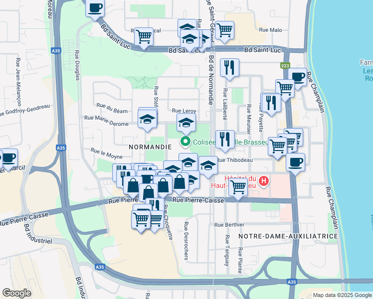 map of restaurants, bars, coffee shops, grocery stores, and more near 955 Rue Choquette in Saint-Jean-sur-Richelieu