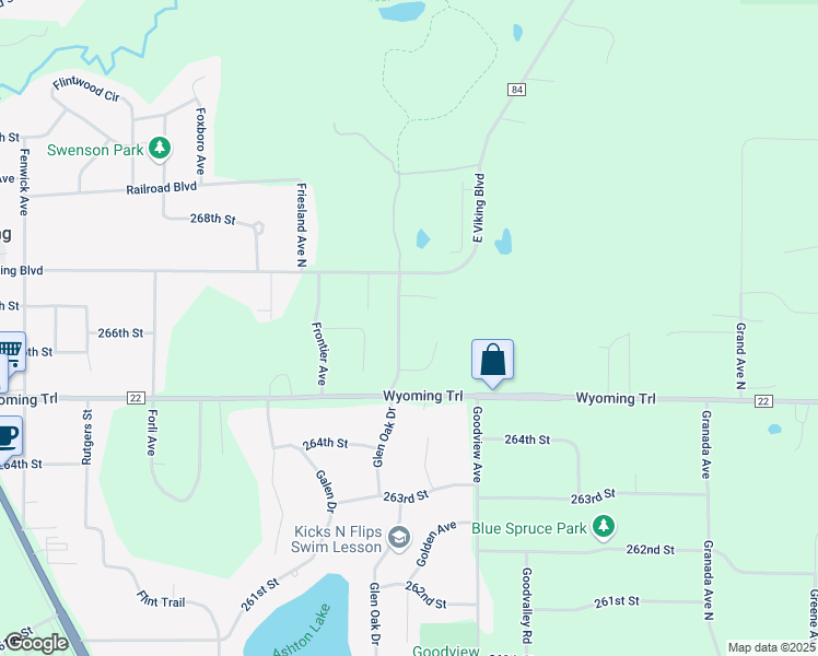 map of restaurants, bars, coffee shops, grocery stores, and more near 6208 266th Court in Wyoming