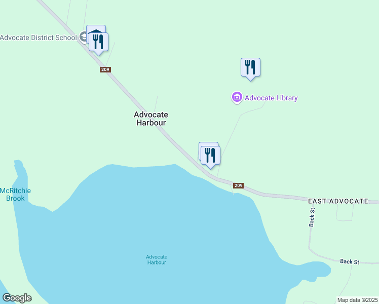 map of restaurants, bars, coffee shops, grocery stores, and more near 3685 Highway 209 in Advocate Harbour