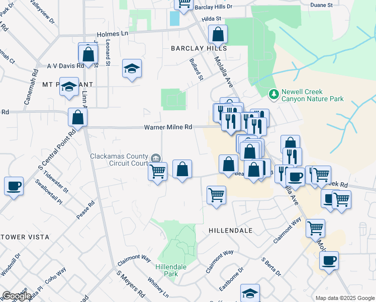 map of restaurants, bars, coffee shops, grocery stores, and more near in Oregon City