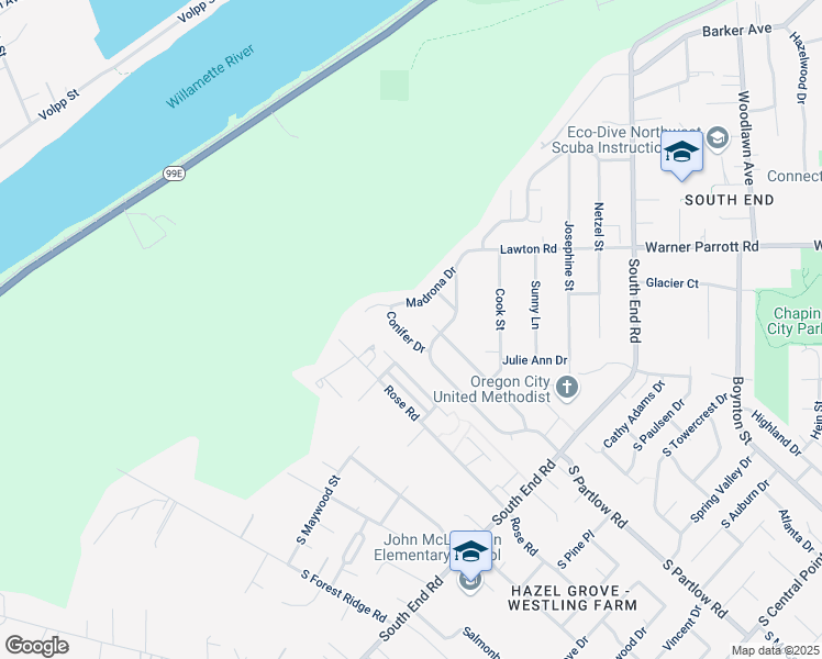 map of restaurants, bars, coffee shops, grocery stores, and more near 18754 Conifer Drive in Oregon City