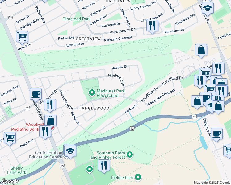 map of restaurants, bars, coffee shops, grocery stores, and more near 7 Kedgewick Court in Ottawa