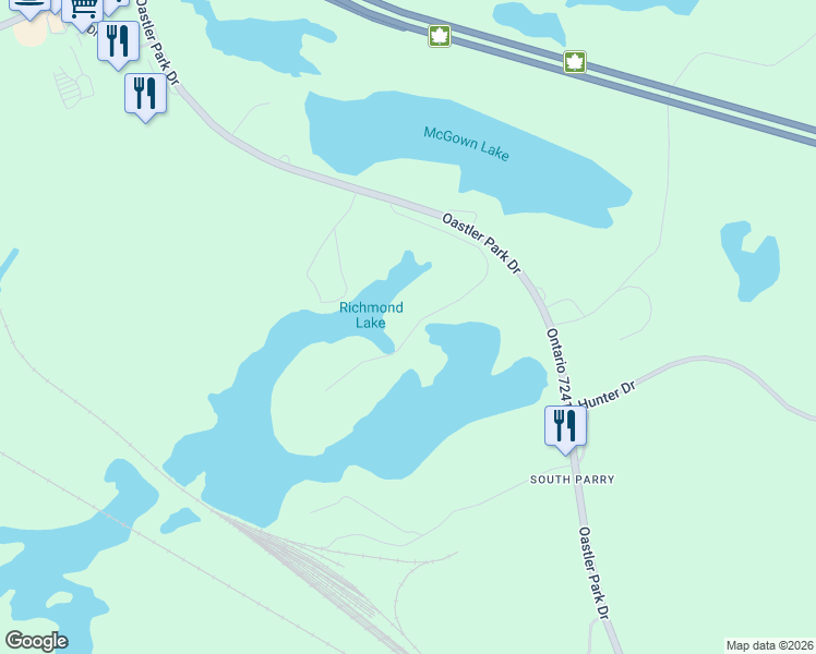 map of restaurants, bars, coffee shops, grocery stores, and more near 49 Regency Drive in Parry Sound