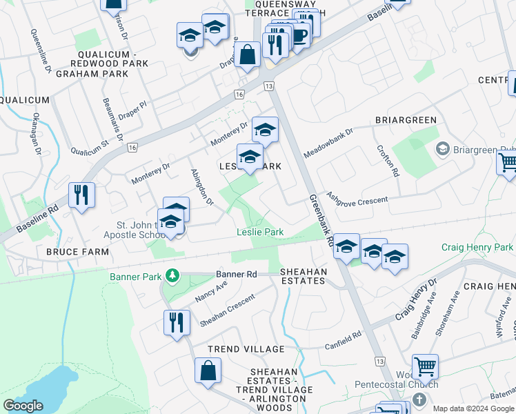 map of restaurants, bars, coffee shops, grocery stores, and more near 1-55 Dayton Crescent in Ottawa