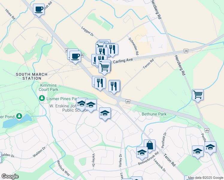 map of restaurants, bars, coffee shops, grocery stores, and more near 340 March Road in Ottawa