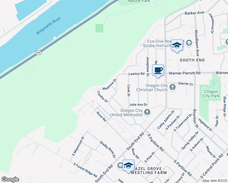map of restaurants, bars, coffee shops, grocery stores, and more near 1235 Lafayette Avenue in Oregon City