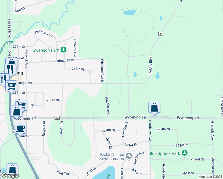 map of restaurants, bars, coffee shops, grocery stores, and more near 26730 Garden Lane in Wyoming