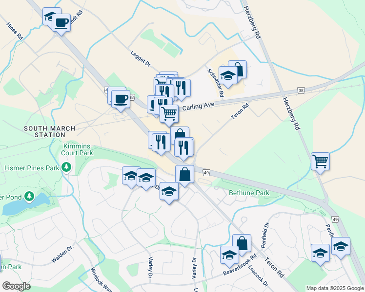 map of restaurants, bars, coffee shops, grocery stores, and more near 340 March Road in Ottawa