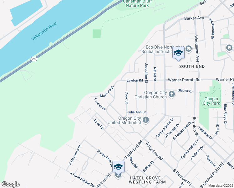 map of restaurants, bars, coffee shops, grocery stores, and more near 1235 Lafayette Avenue in Oregon City