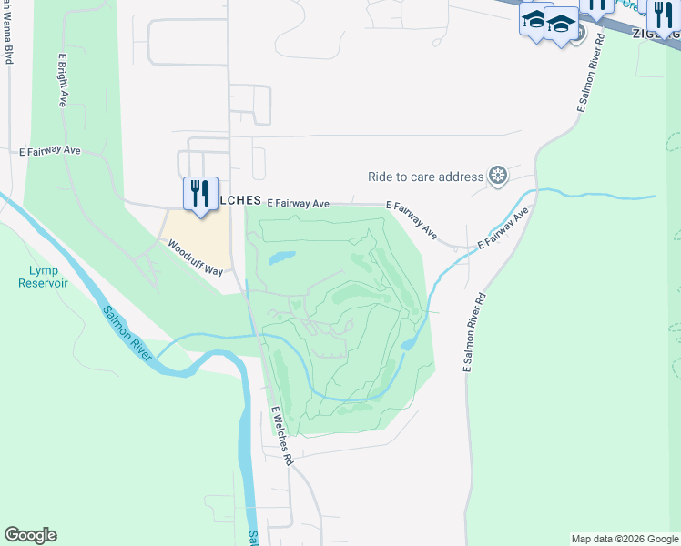 map of restaurants, bars, coffee shops, grocery stores, and more near 68704 East Fairway Estates Road in Mount Hood Village