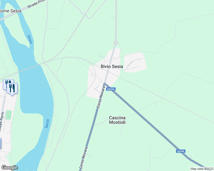 map of restaurants, bars, coffee shops, grocery stores, and more near 71 Corso Novara in Bivio Sesia