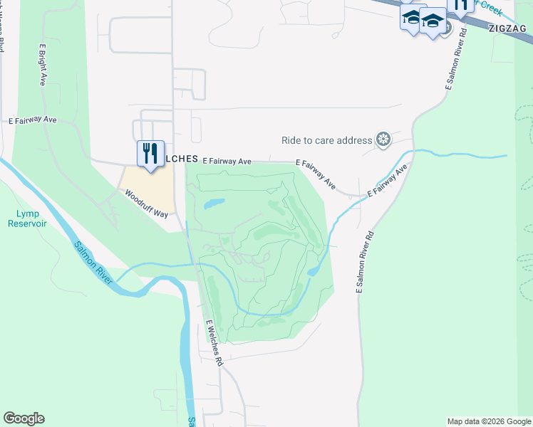 map of restaurants, bars, coffee shops, grocery stores, and more near 68704 East Fairway Estates Road in Mount Hood Village