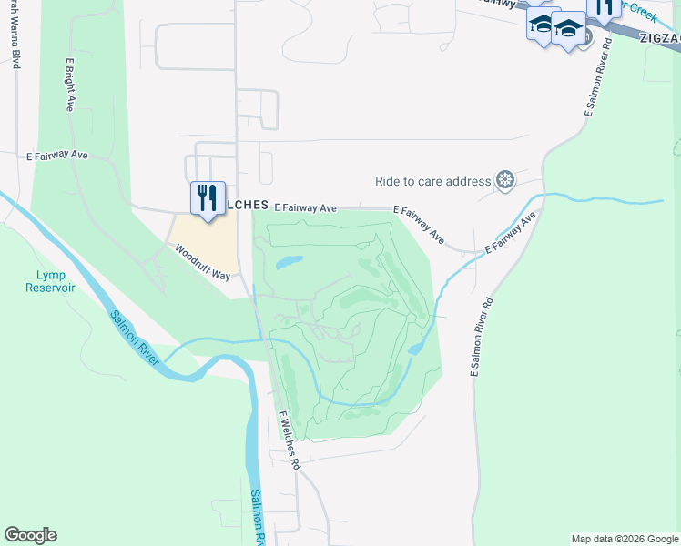 map of restaurants, bars, coffee shops, grocery stores, and more near 68573 East Fairway Estates Road in Mount Hood Village