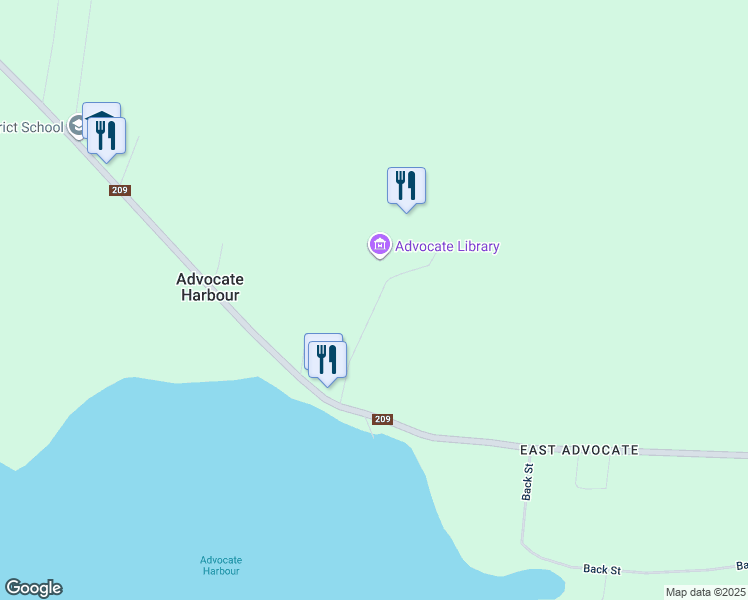 map of restaurants, bars, coffee shops, grocery stores, and more near 73 Mills Road in Advocate Harbour