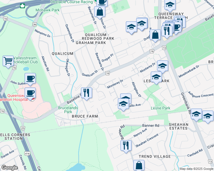 map of restaurants, bars, coffee shops, grocery stores, and more near in Ottawa