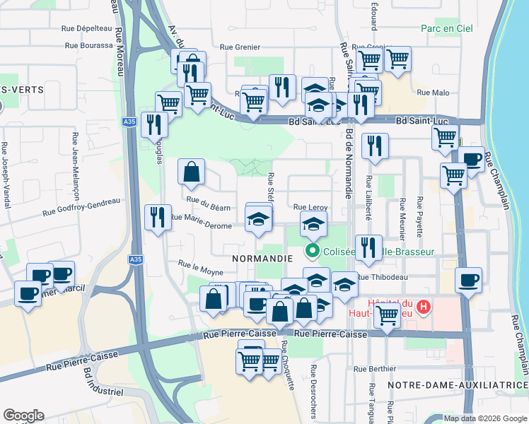 map of restaurants, bars, coffee shops, grocery stores, and more near 1020 Rue Stéfoni in Saint-Jean-sur-Richelieu