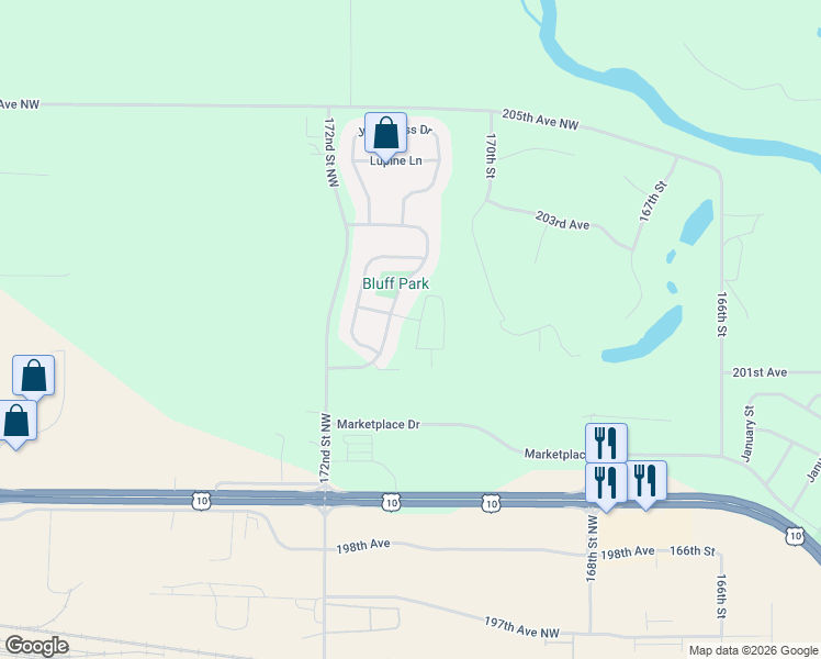 map of restaurants, bars, coffee shops, grocery stores, and more near 20249 Prairie Drive in Big Lake