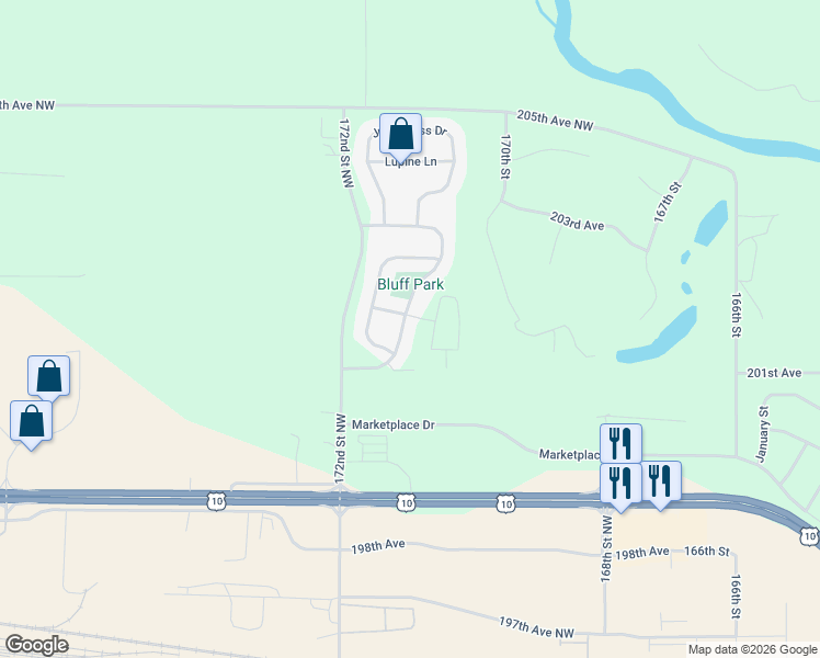 map of restaurants, bars, coffee shops, grocery stores, and more near 17074 Larkspur Lane in Big Lake