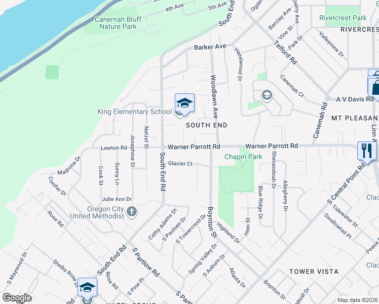 map of restaurants, bars, coffee shops, grocery stores, and more near 151 Warner Parrott Road in Oregon City
