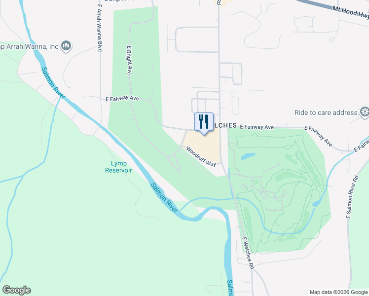 map of restaurants, bars, coffee shops, grocery stores, and more near 67920 Woodruff Way in Mount Hood Village
