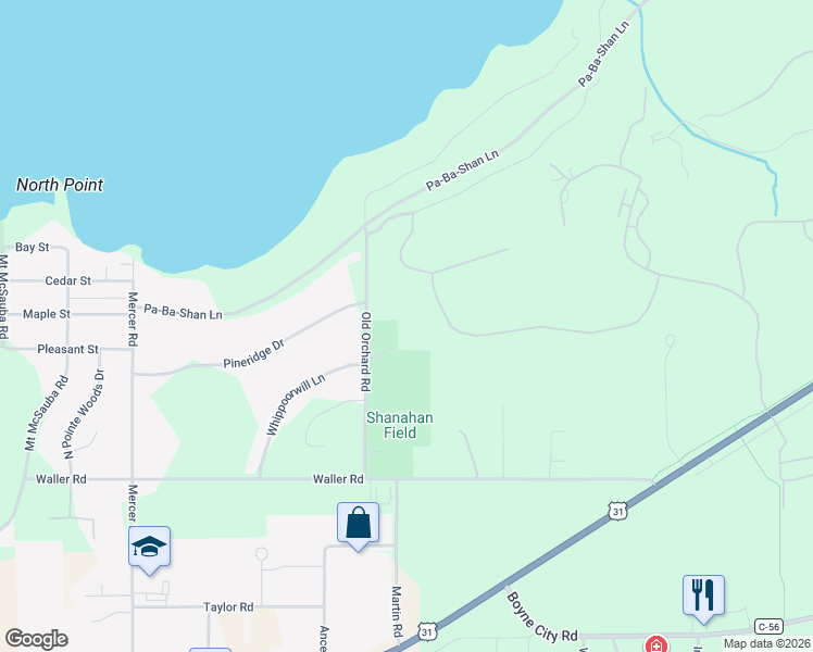 map of restaurants, bars, coffee shops, grocery stores, and more near 9412-9450 Old Orchard Road in Charlevoix