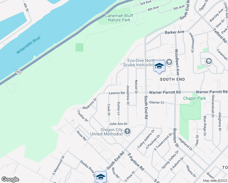 map of restaurants, bars, coffee shops, grocery stores, and more near 501 Lawton Road in Oregon City