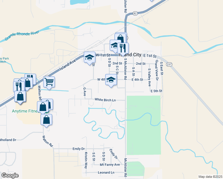 map of restaurants, bars, coffee shops, grocery stores, and more near 10201 West 4th Street in La Grande